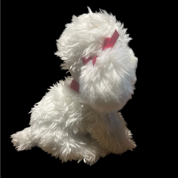 FAO Schwarz White Plush Poodle Dog Stuffed Animal with Red Bows – 10” Toy - Picture 5 of 8